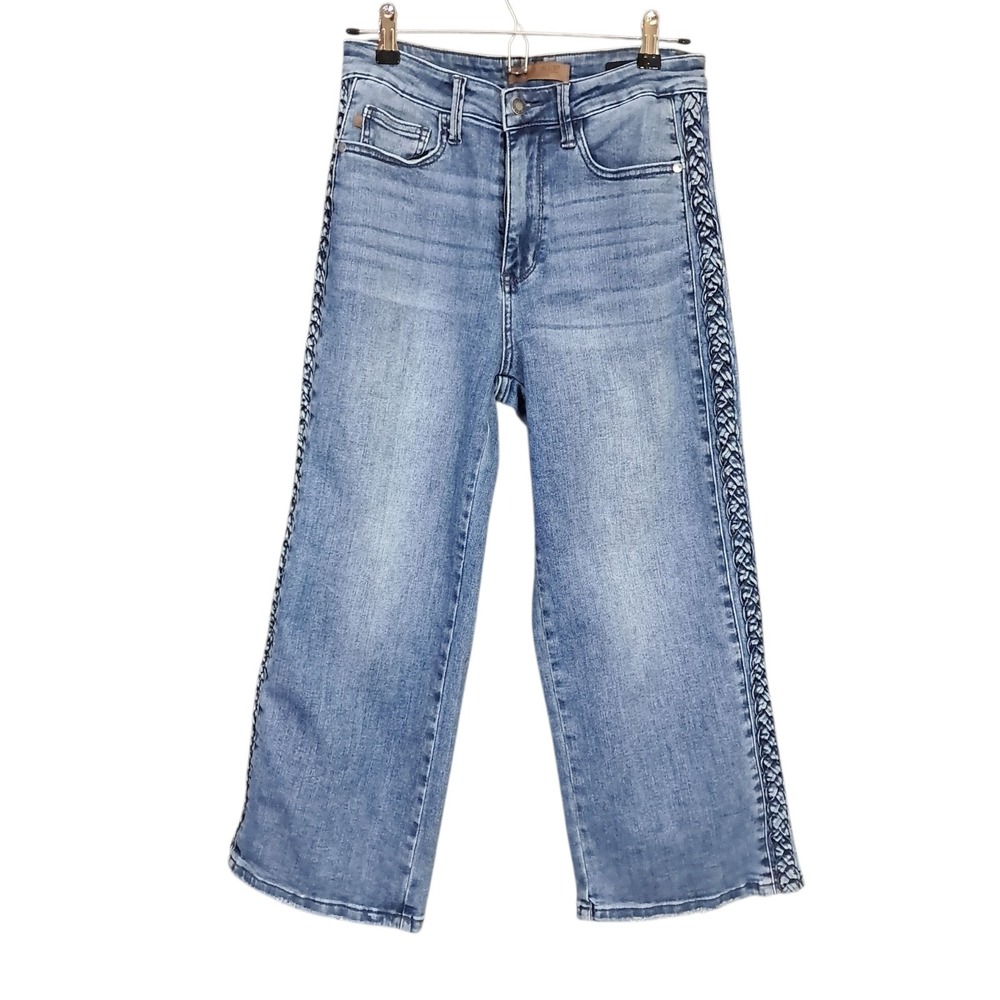 Judy Blue Light Blue Wide Leg Jeans with Side Trim